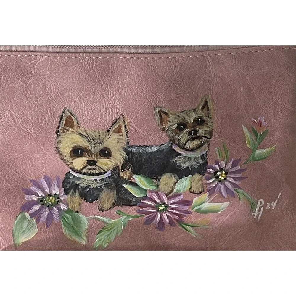 Hand Painted Yorkie Matching Set – Wristlet + NWT‎ Wallet